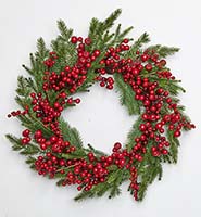 24" Red Berries & Cedar Wreath