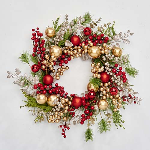 22" Red Gold Eucalyptus Wreath