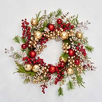 22" Red Gold Eucalyptus Wreath