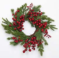 20" Red Berries & Cedar Wreath