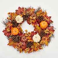 24" Pumpkin Berries Pine Cone Wreath on Wild Twig Base