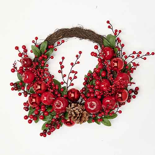 16" Apple Berries & Pine Cones Half Wreath