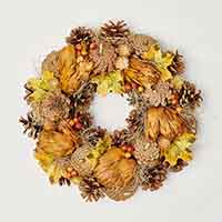 13" Fall Leaves Artichokes Pine Cones & Berries Wreath