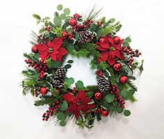 24" Poinsettia Pine Cone Ball on Natural Twig Wreath