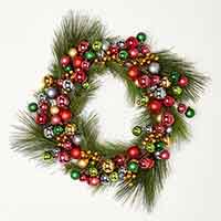 20" Needles & Multicolor Plastic Balls Wreath