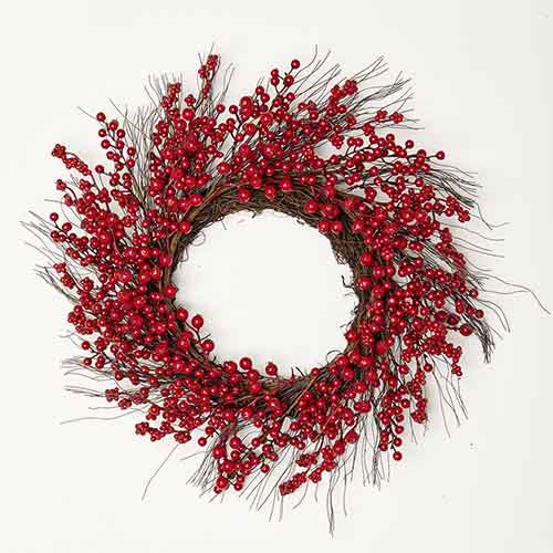 24" Red Berries Wreath on Natural Twig Base