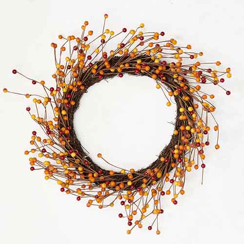 20" Orange Berries Wreath on Natural Twig Base