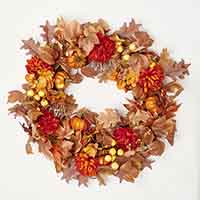 24" Fall Flowers Pumpkin Berries Wreath on Natural Twig Base