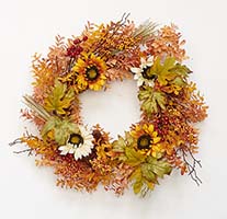 21" Fall Berries Sunflower Grass and Leaves Wreath on Natural Twig Base