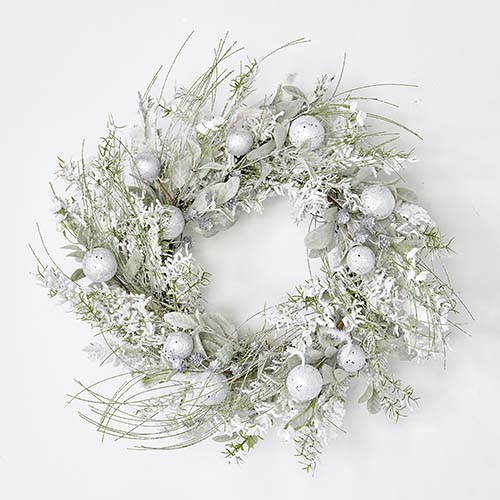 24" Glittered Ball and Leaves Wreath