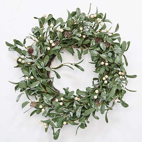 21" Leaf Wreath with White Berries